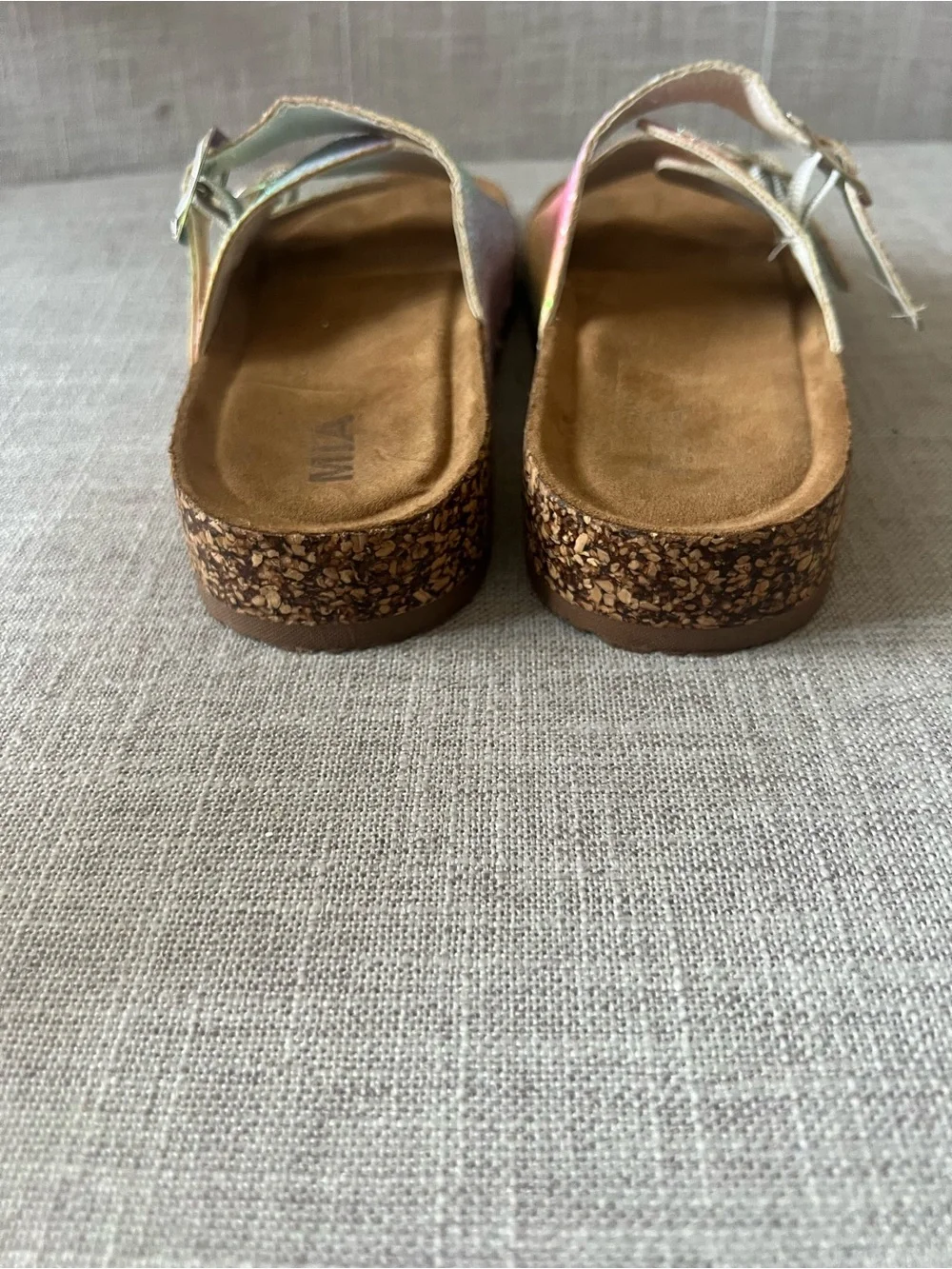 MIA Girls summer glam pastel rainbow Glitter Double-Buckle Sandals, kids size 3